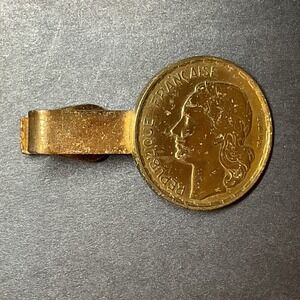 COIN TIE BAR CLIP. FRANCE coin. Foreign coin. Custom made jewelry. Vintage